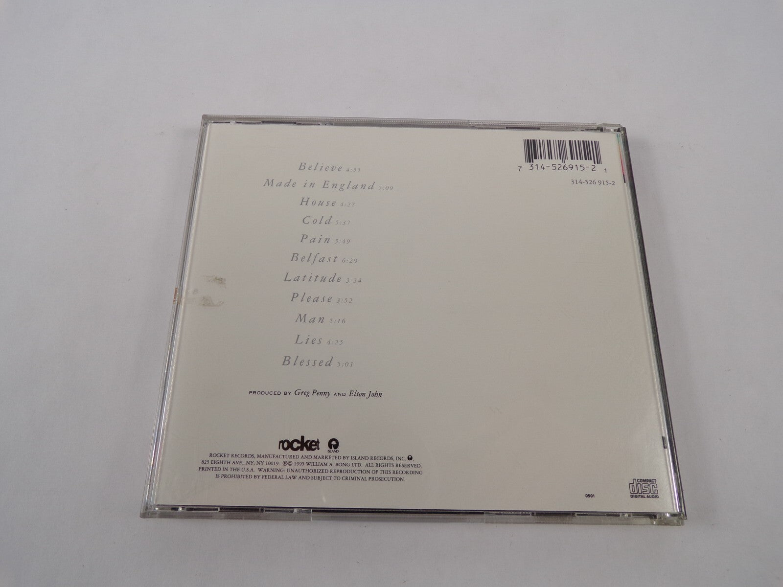 Elton John Made In England Believe Made In England House Cold Pain Lies CD#59
