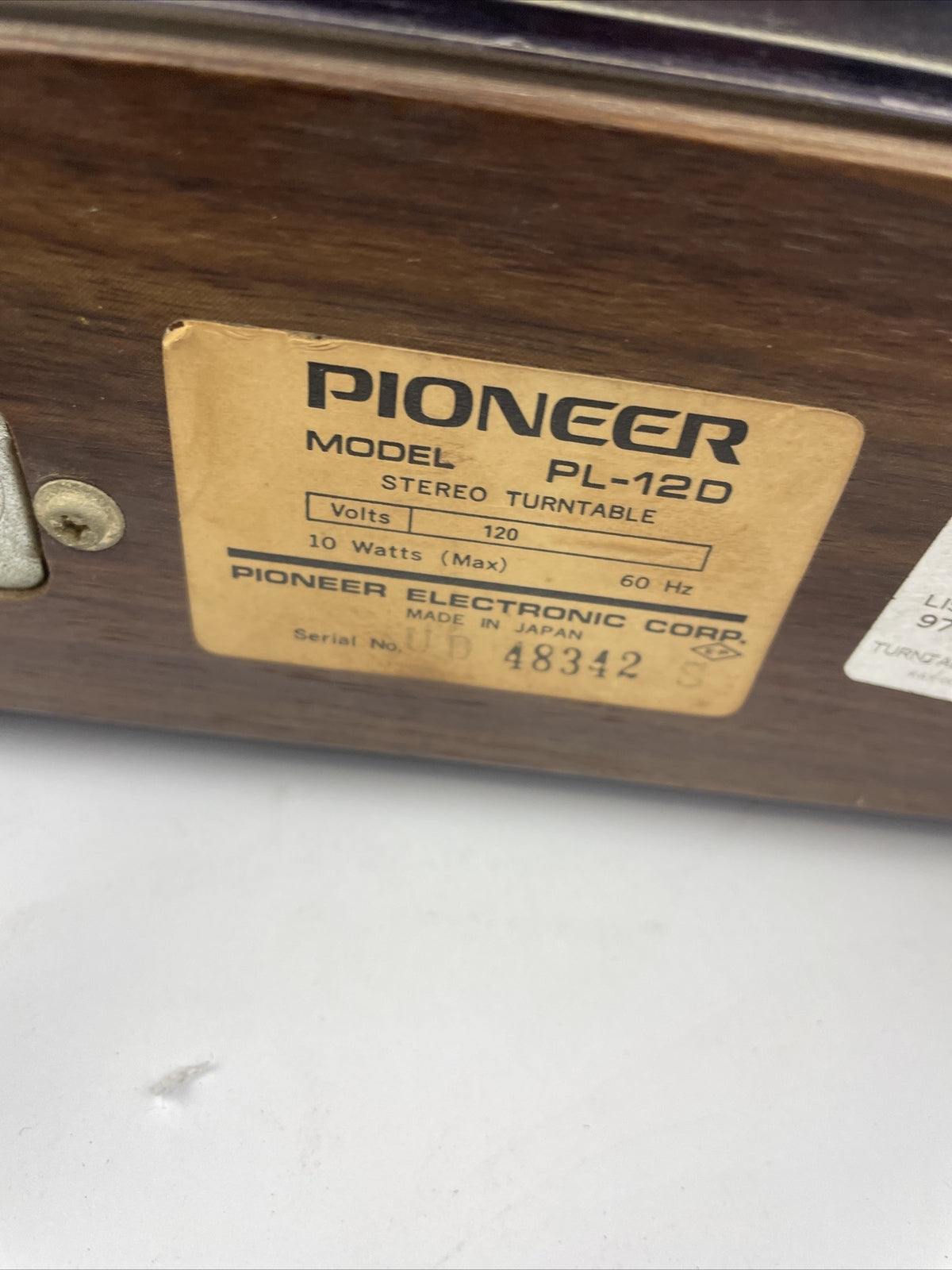 Vintage Pioneer PL-120 turntable (sold for parts or Repair) As IS