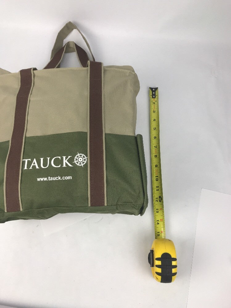 Tauck Tours Cloth Travel Bag Forrest Green Brown / Beige Zipper Beach Grocery Eu
