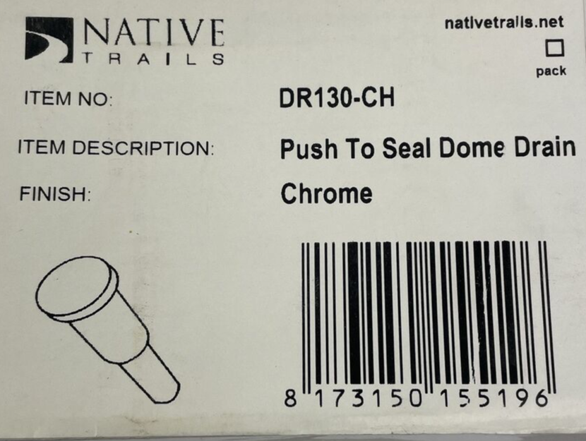 OEM Native Trails Plumbing  DR130 1.5 Inch Push To Seal Dome Drain Chrome Finish