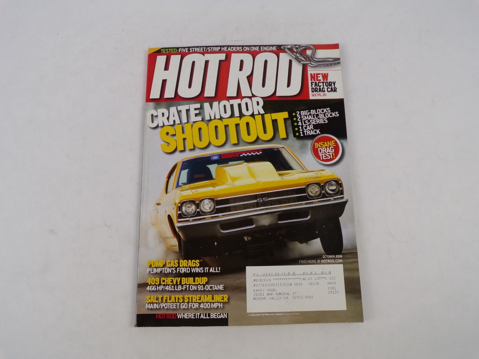 October 2008 Hot Rod Magazine Create Motor Shootout New Factory Drag Car Pump Ga