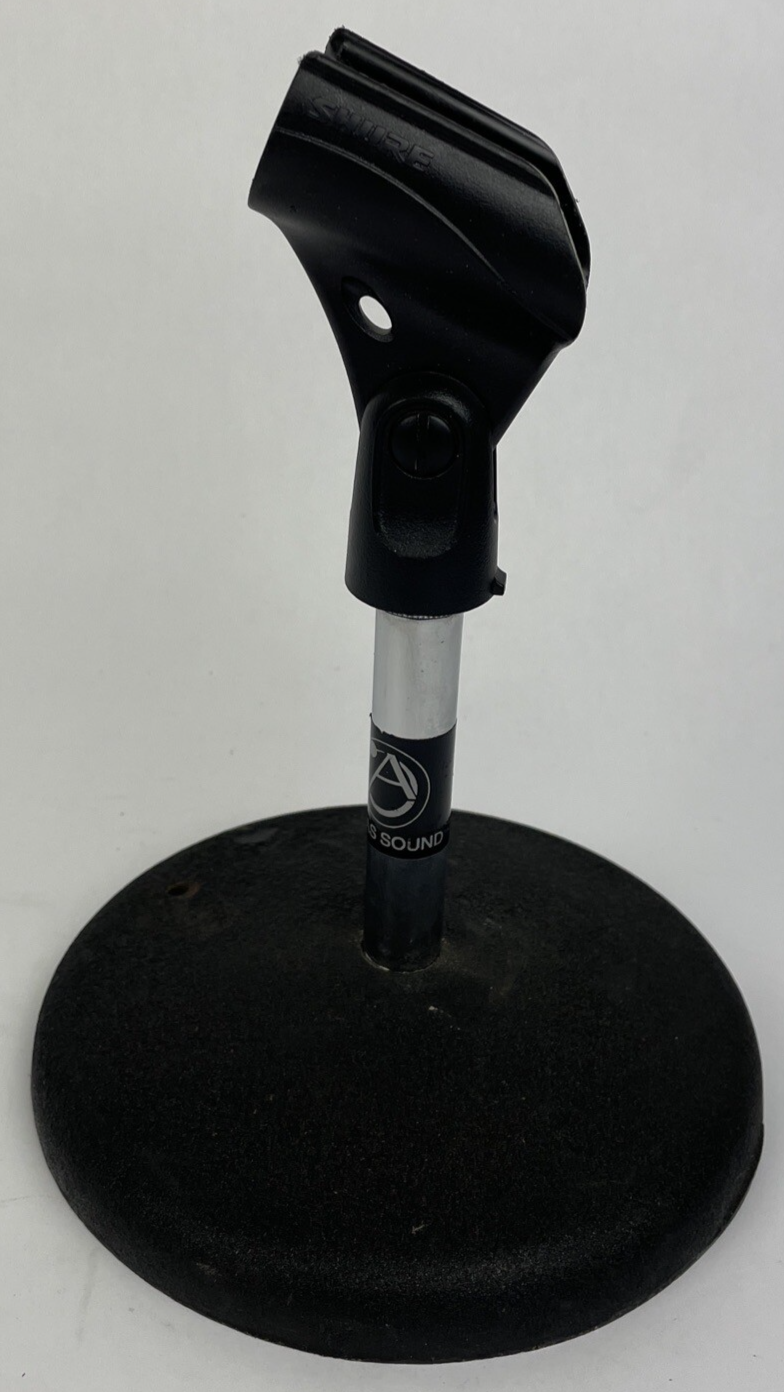 Vintage OEM Atlas DS-5 Microphone desk stand D7-5 DS-10 w Shure Mic Clip      3