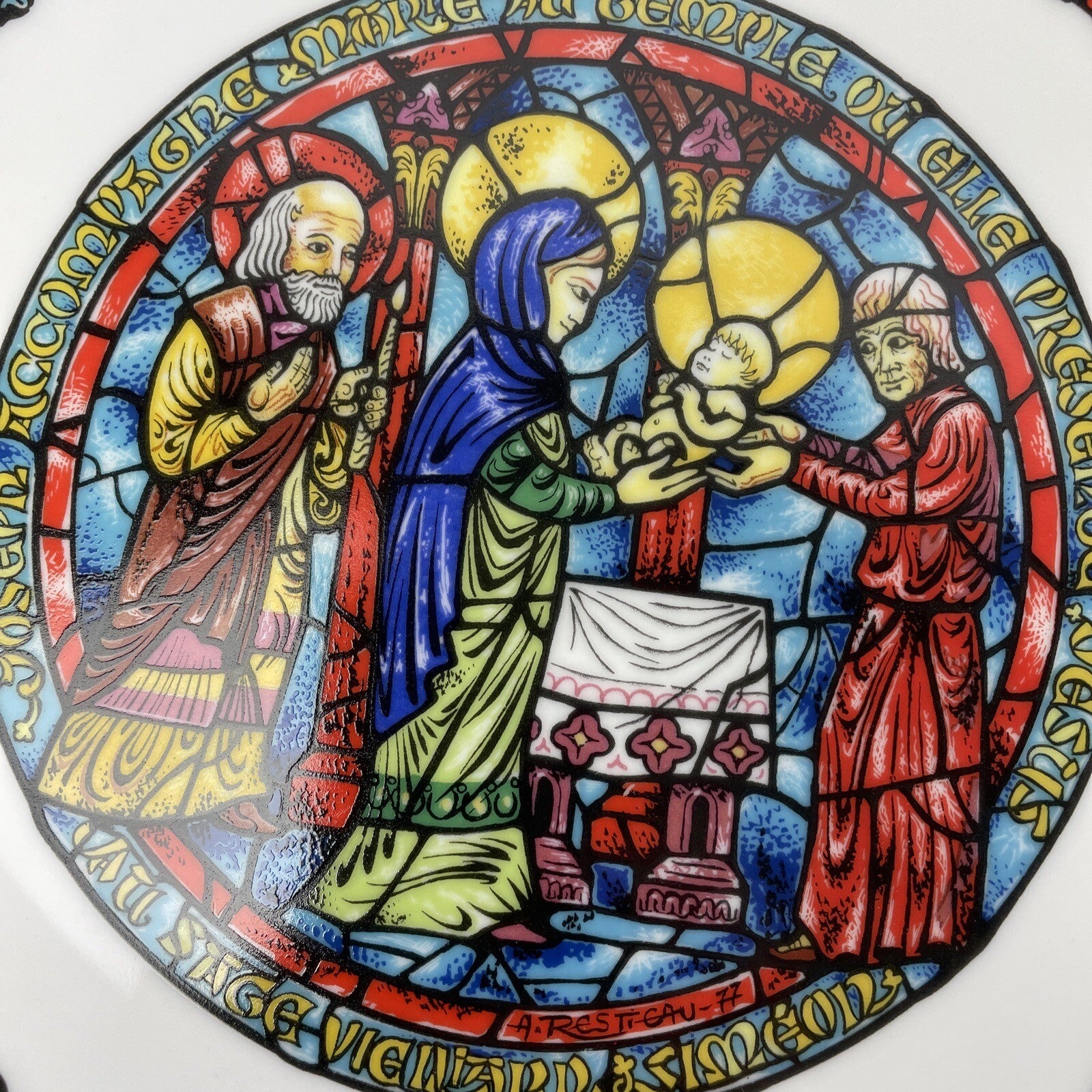 Set of 3 x Vintage D'arceau Limoges Noel Vitrail Christmas Plates Wall Hanging