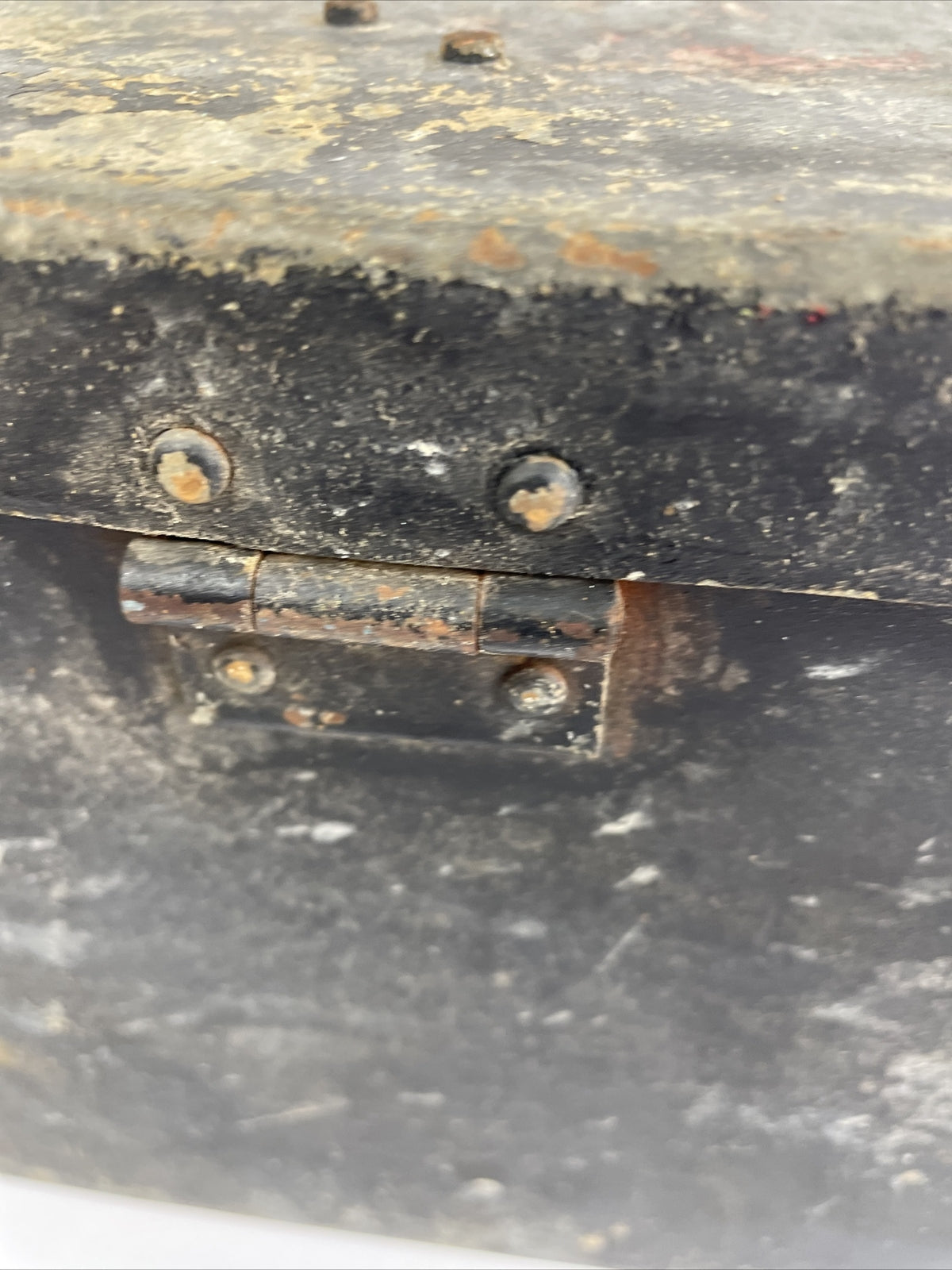 Vtg Mid-Century 1953 Military Black Metal Fishing Tackle Tool Box Embossed LOOK
