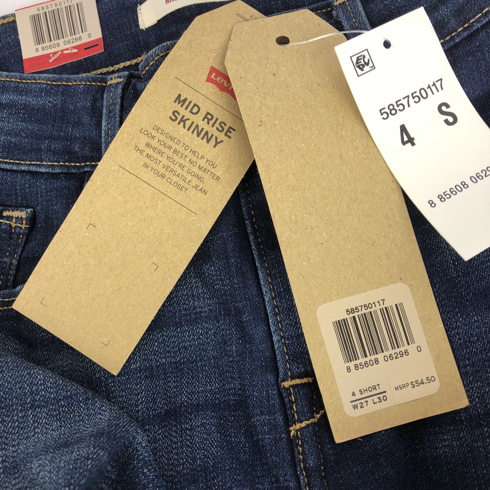 Women's Levis Mid Rise Skinny Jeans 585750117 Blue Sz 4 Medium 4 Short W27 L30