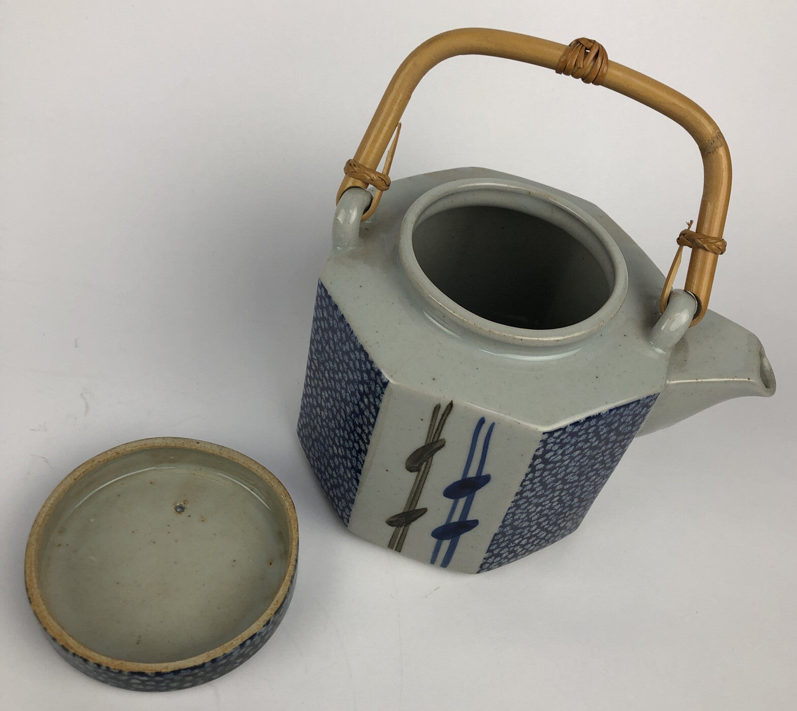 Takahashi San Francisco Hand Painted Bamboo Handle Teapot Mid Century 1970's