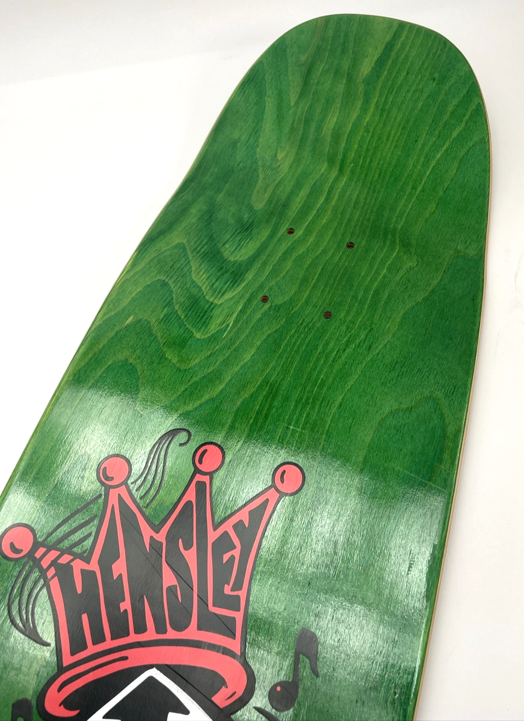 Matt Hensley H-STREET Musical Jester Skateboard Deck Green Stain Signed 32" x 9"