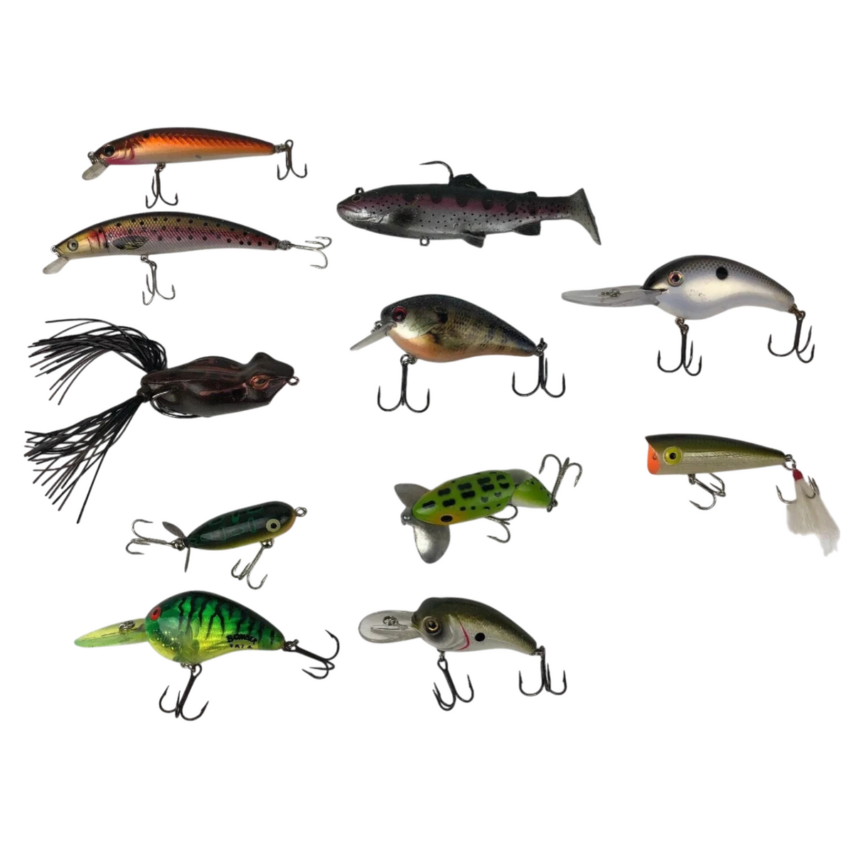 Heddon Tiny Torpedo Bullfrog , 1 7/8-Inch) + 10 More Great Lures Tackle Bundle