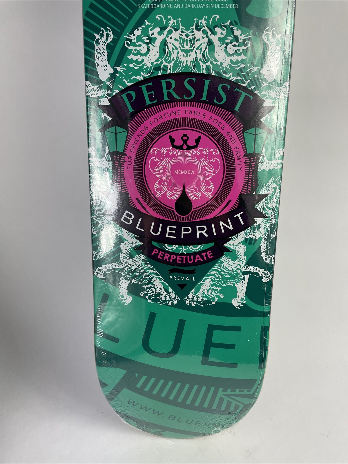 Blueprint Courage Green 8.5-inch rare Canadian maple skateboard deck with premium graphic.