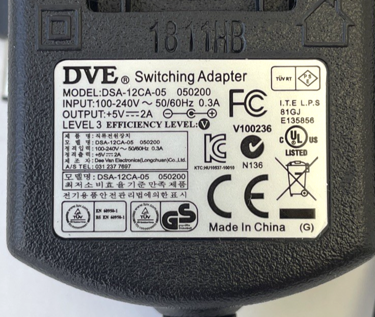 Lot of 12 x DVE Switching Adapter Model DSA-12CA-05 5V 2A - Brand New