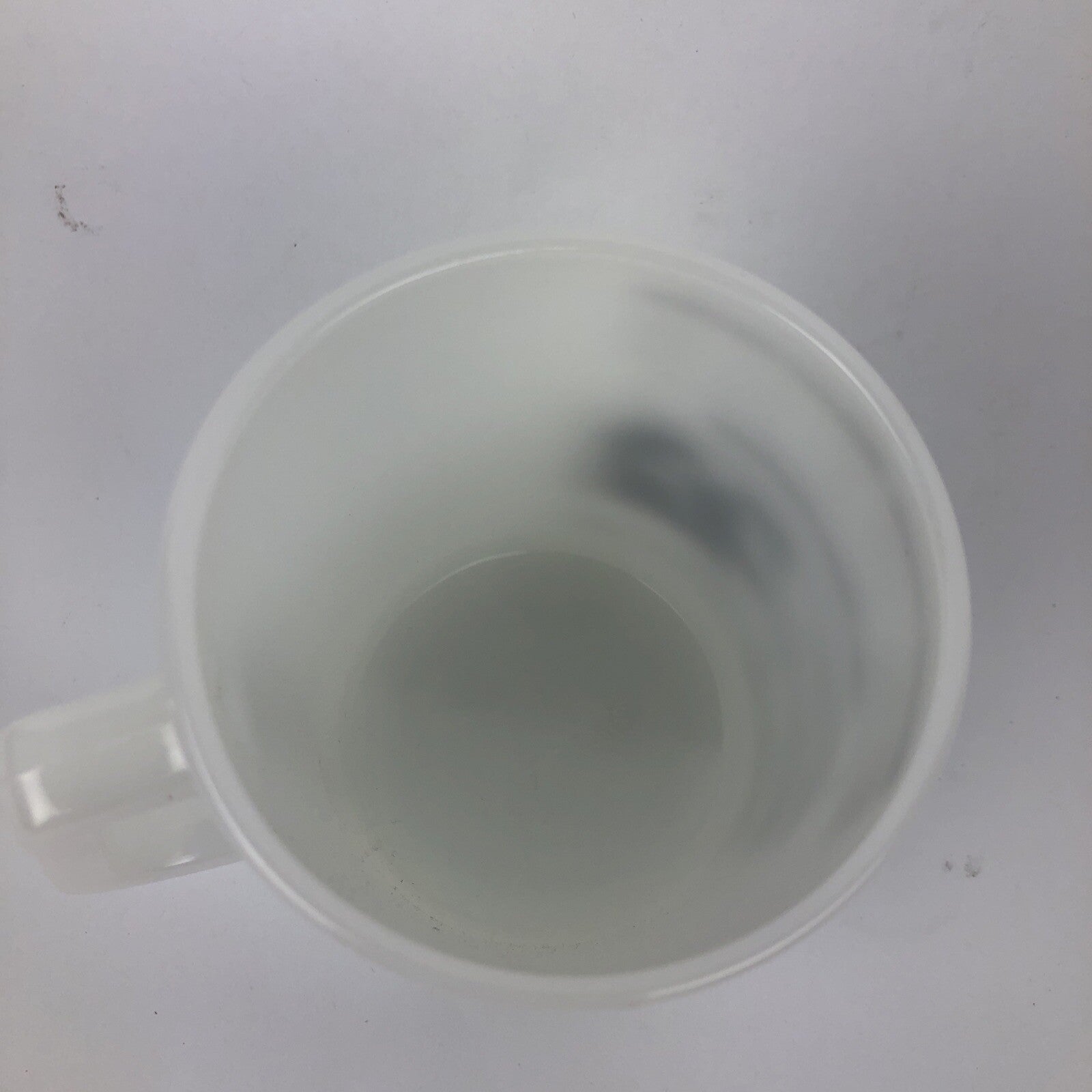 Vintage Federal Glass milk glass coffee mug with Midwest News Review print made in USA.