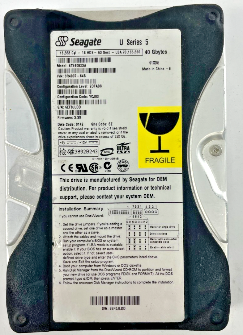 Seagate ST340823A 5,400RPM SATA 40 GB Internal Hard Drive Cache 512 KB