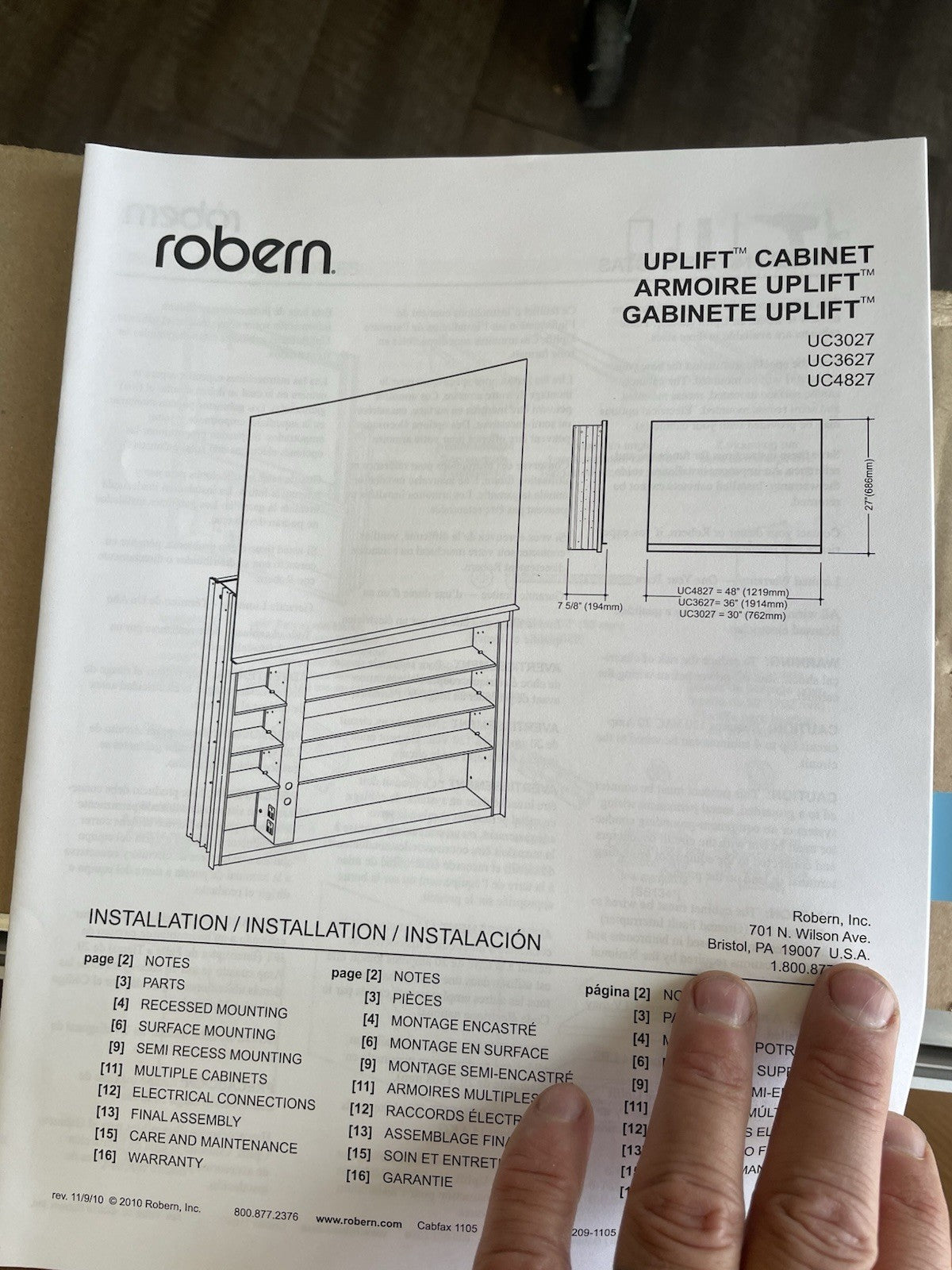 ROBERN UC3027FPL UPLIFT Mirror cabinet 30" x 27"Integrated Electrical Nightlight