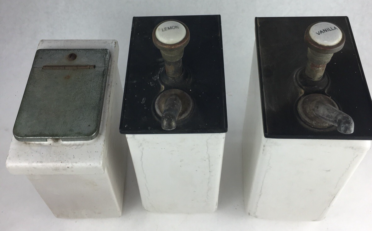 Vintage / Antique Porcelain Ice Cream Soda Fountain Topping Dispenser Lot RARE