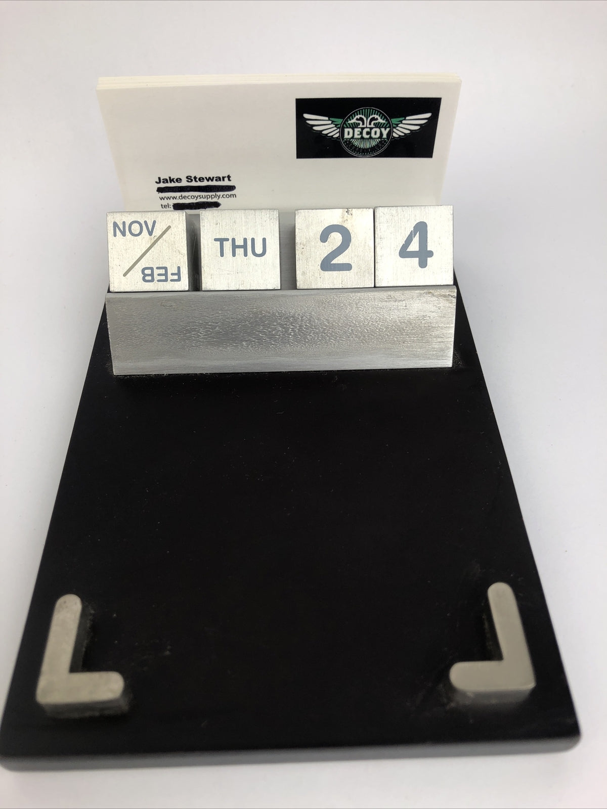 RARE Aluminum Forever Desk Calendar Business Card and Post it Note Holder LOOK
