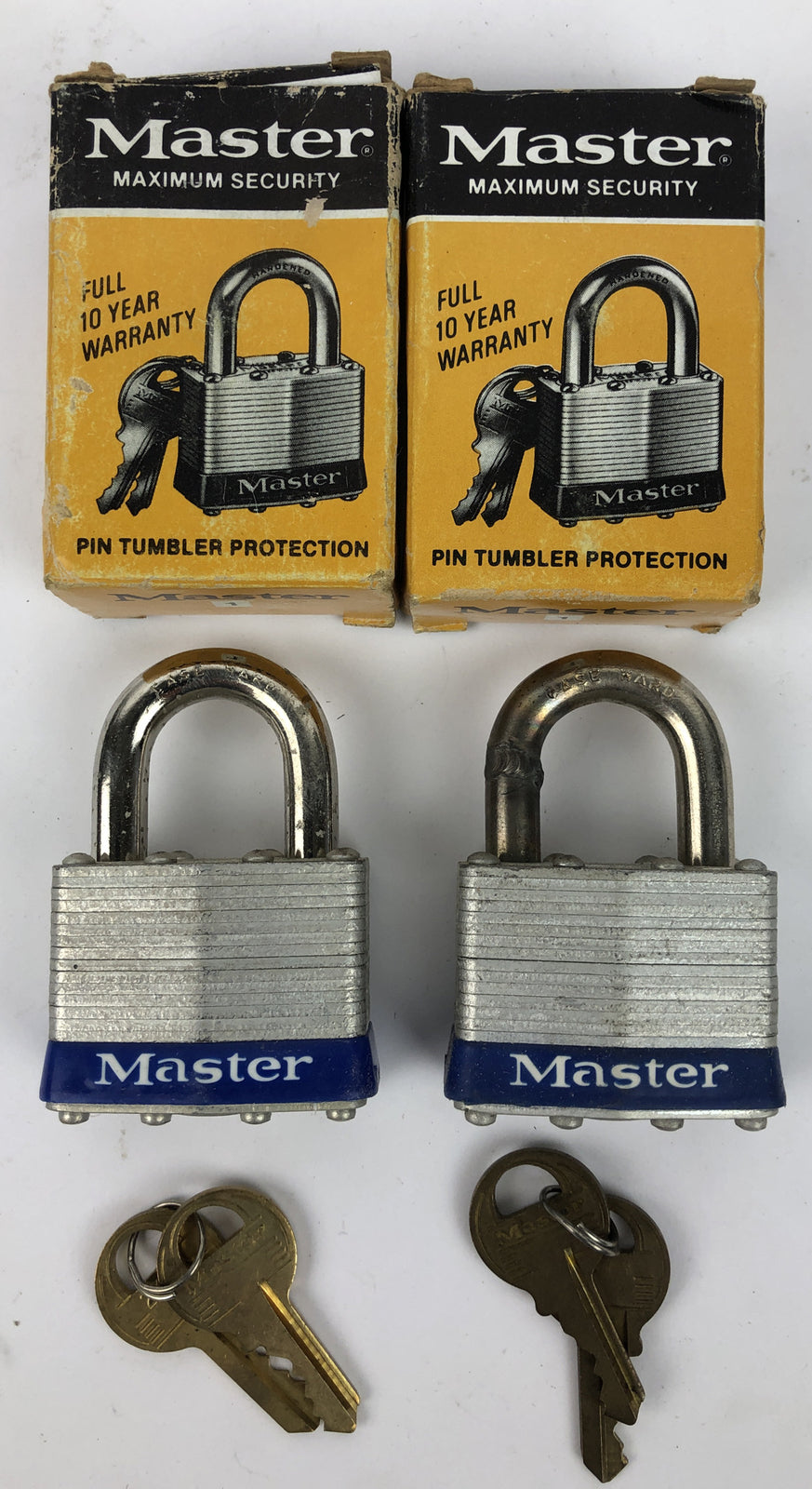 NOS Vintage Lot Of 2 MASTER LOCK Padlocks In Boxes with 2 Keys No. 1 - LOOK
