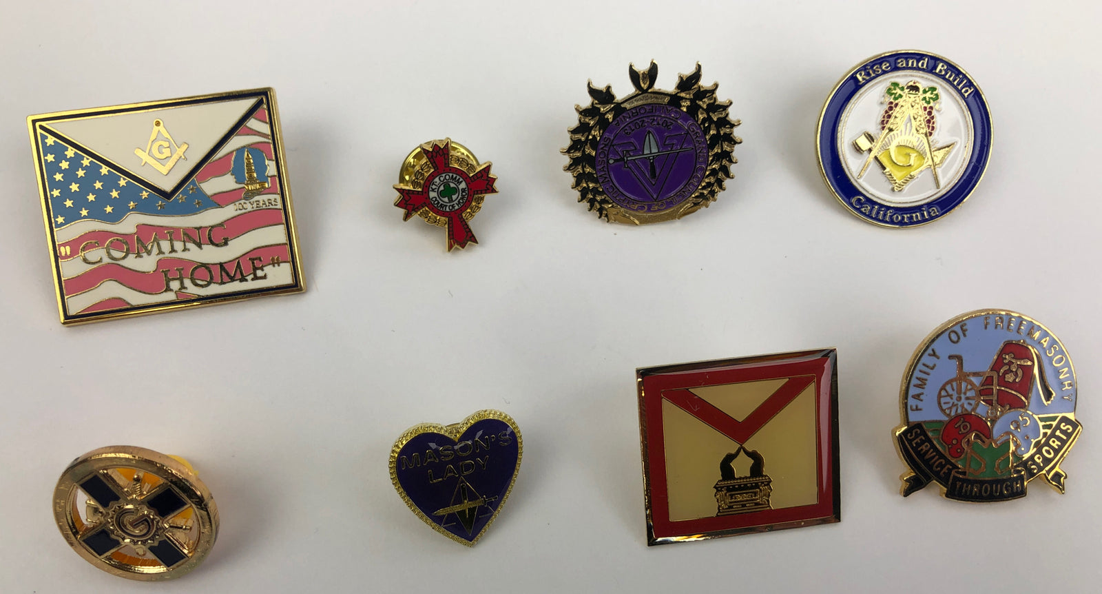 Lot of 8 Masonic Free Mason Knight Templar RARE California Lapel Pins -  LOOK