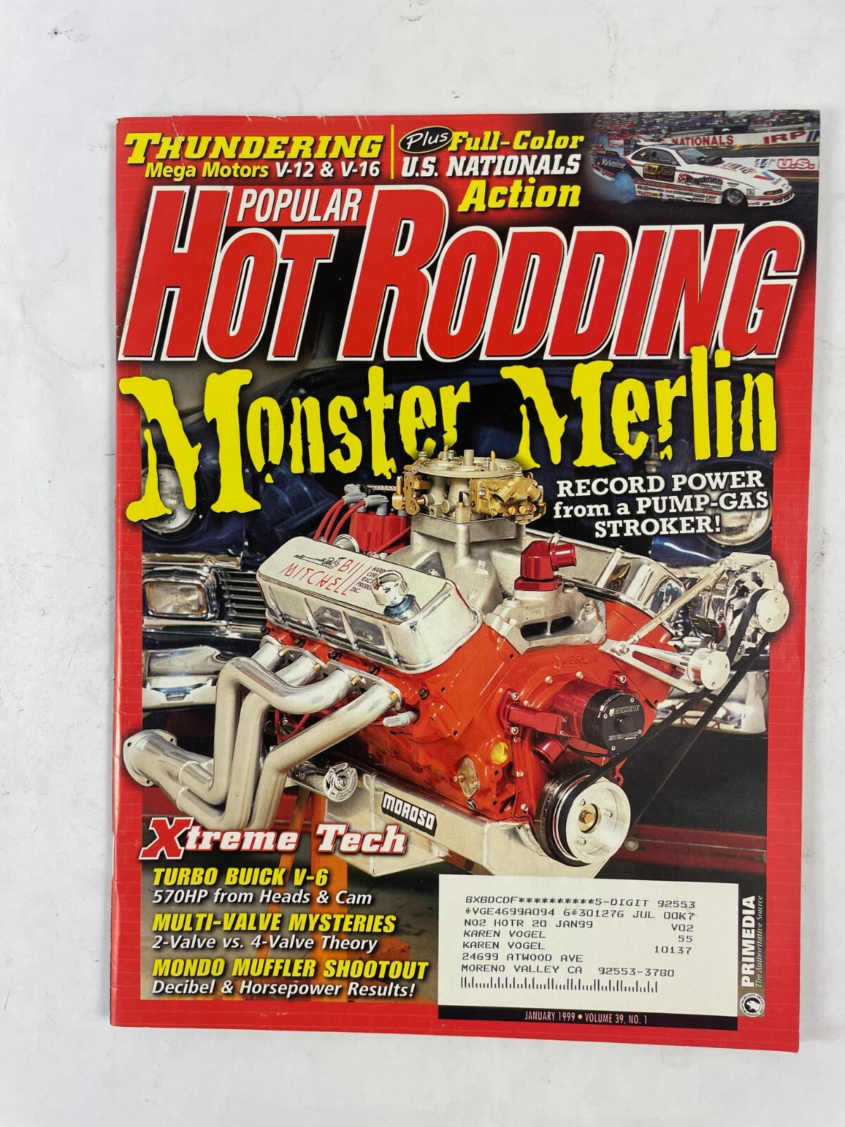 January 1999 Hot Rodding Magazinee Monster Merlin Record Power From A Pump-Gas
