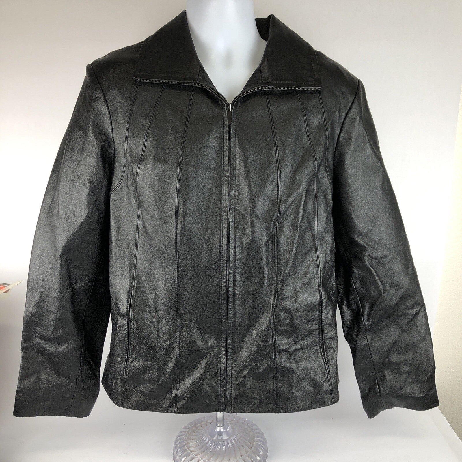 Vintage East 5th Genuine Leather Jacket Women’s  XL Black Zip Front Lined Coat  