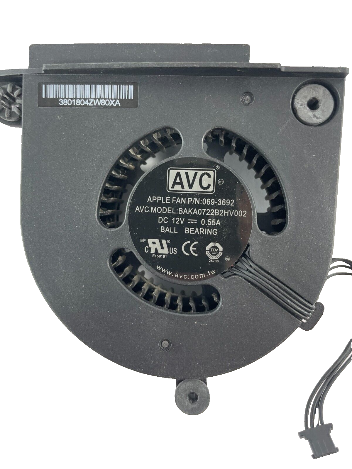 AVC Apple Fan P/N 069-3692 Model BAKA0722B2HV002 DC12V -Wire CPU Cooling Fan
