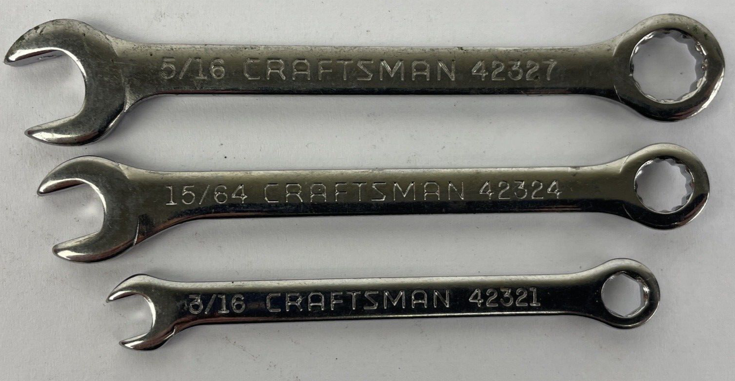 3 x Craftsman 3/16" 15/64" 5/16" Combination 6 Pt Ignition Midget Wrench Lot