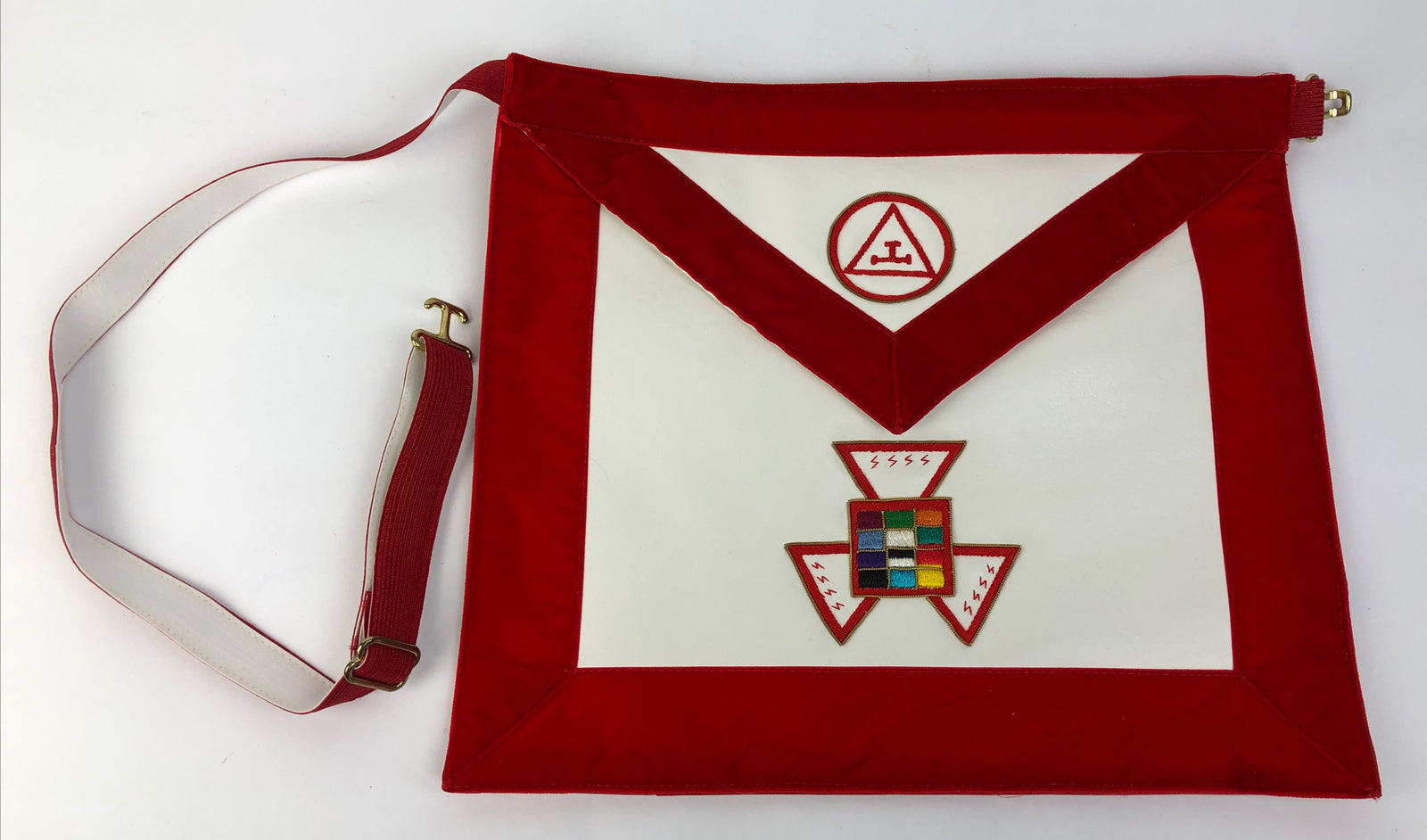 Vintage LAFSCO USA Free Mason Masonic Presentation Apron Banner Ornate RED WHITE