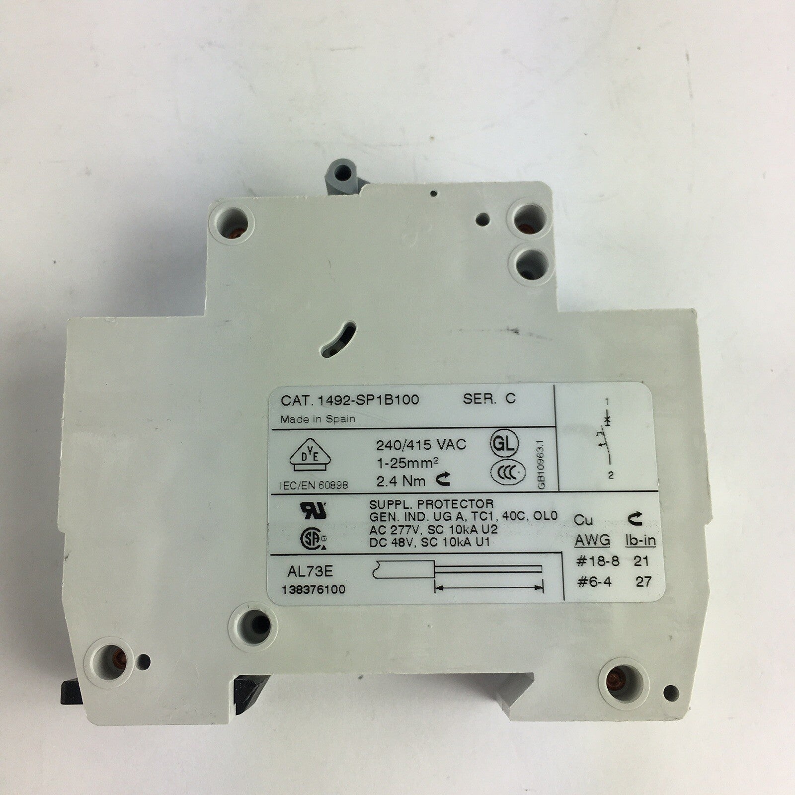 Allen Bradley 14925-SP1B100 Ser C 10 AMP Circuit Breaker