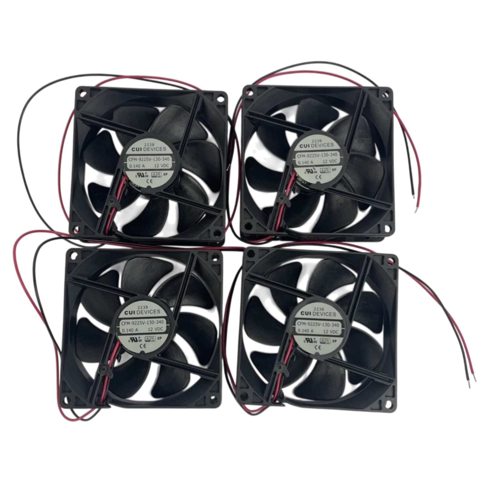 Lot of 4 x  CFM-9225V- 130-340 CUI 12VDC 0.140A Brushless Fan (s) 3.6" x 3.6"