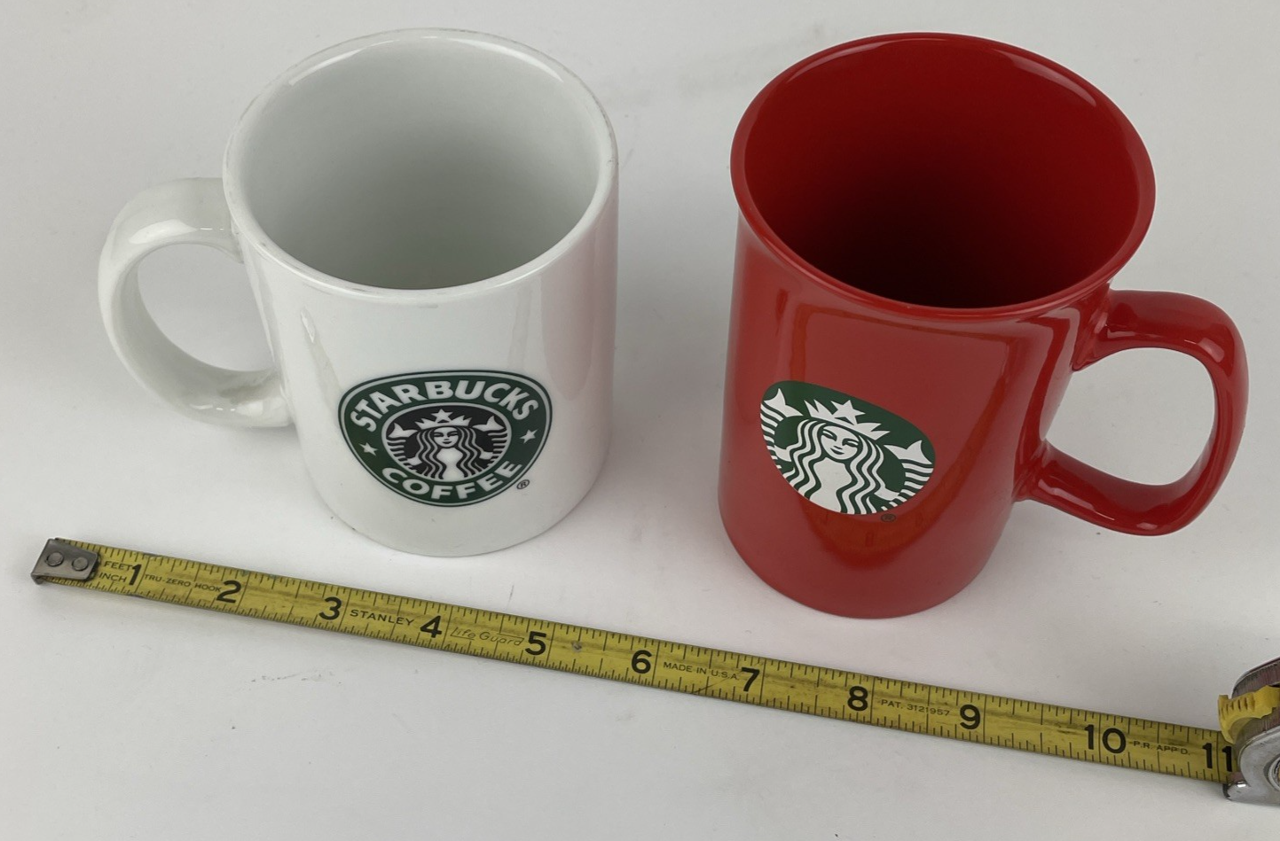 2 x Starbucks 2006 2020 Coffee Tea Cup Mug Ceramic Green Mermaid Logo Red White