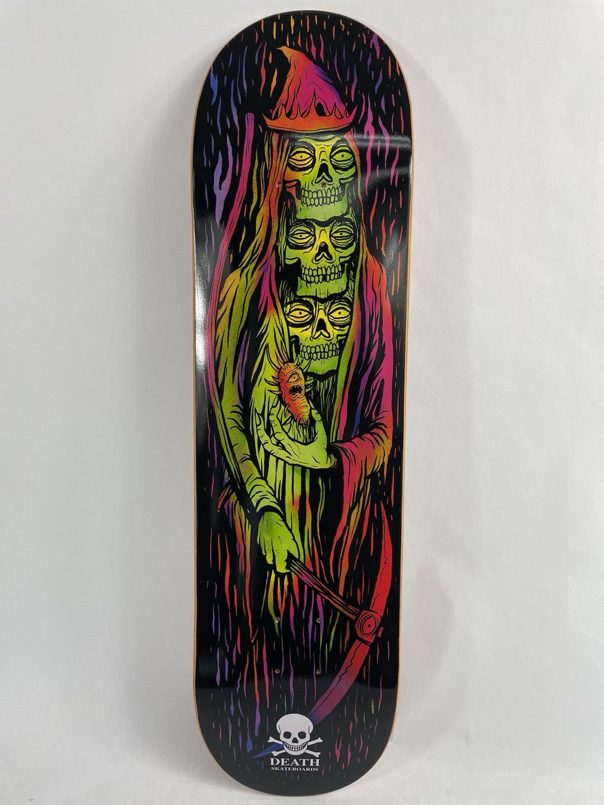 Death Skateboards Lurk 3 8.5-inch skateboard deck with grip tape and original graphic.