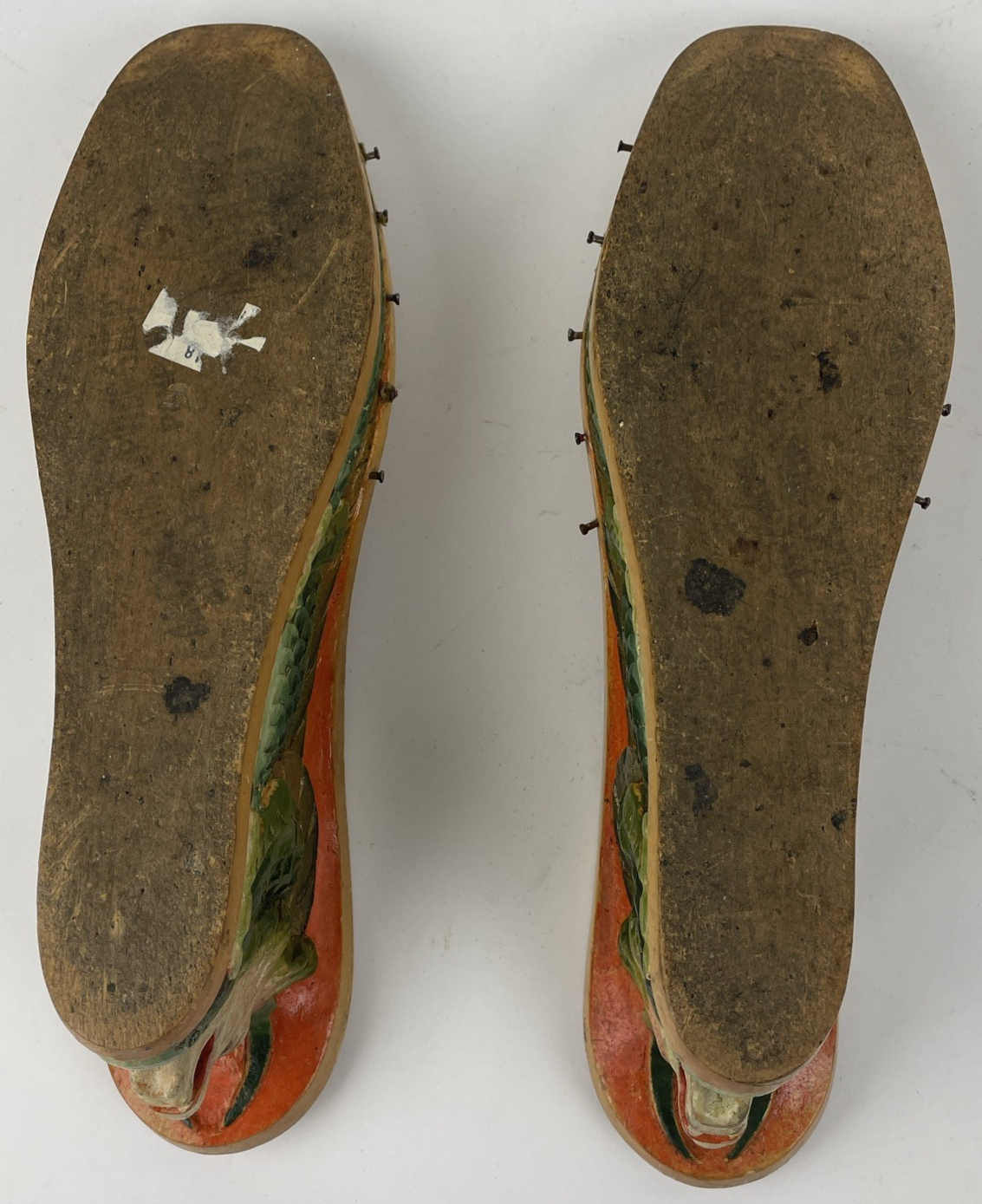 Vintage 20th Century Philippines Souvenir  Wooden Sandal w Dragon Carving Heel