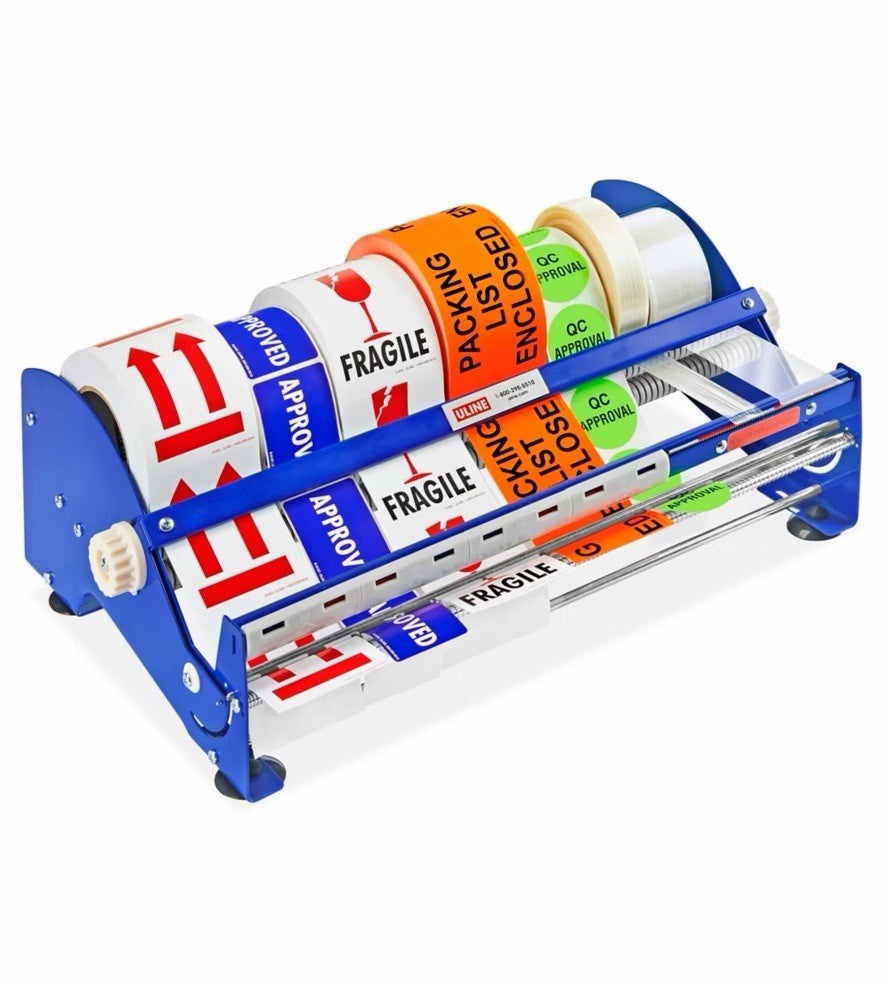 ULINE H-676 18" Tape & Label Dispenser Adjustable Roll Dividers NEW Open Box