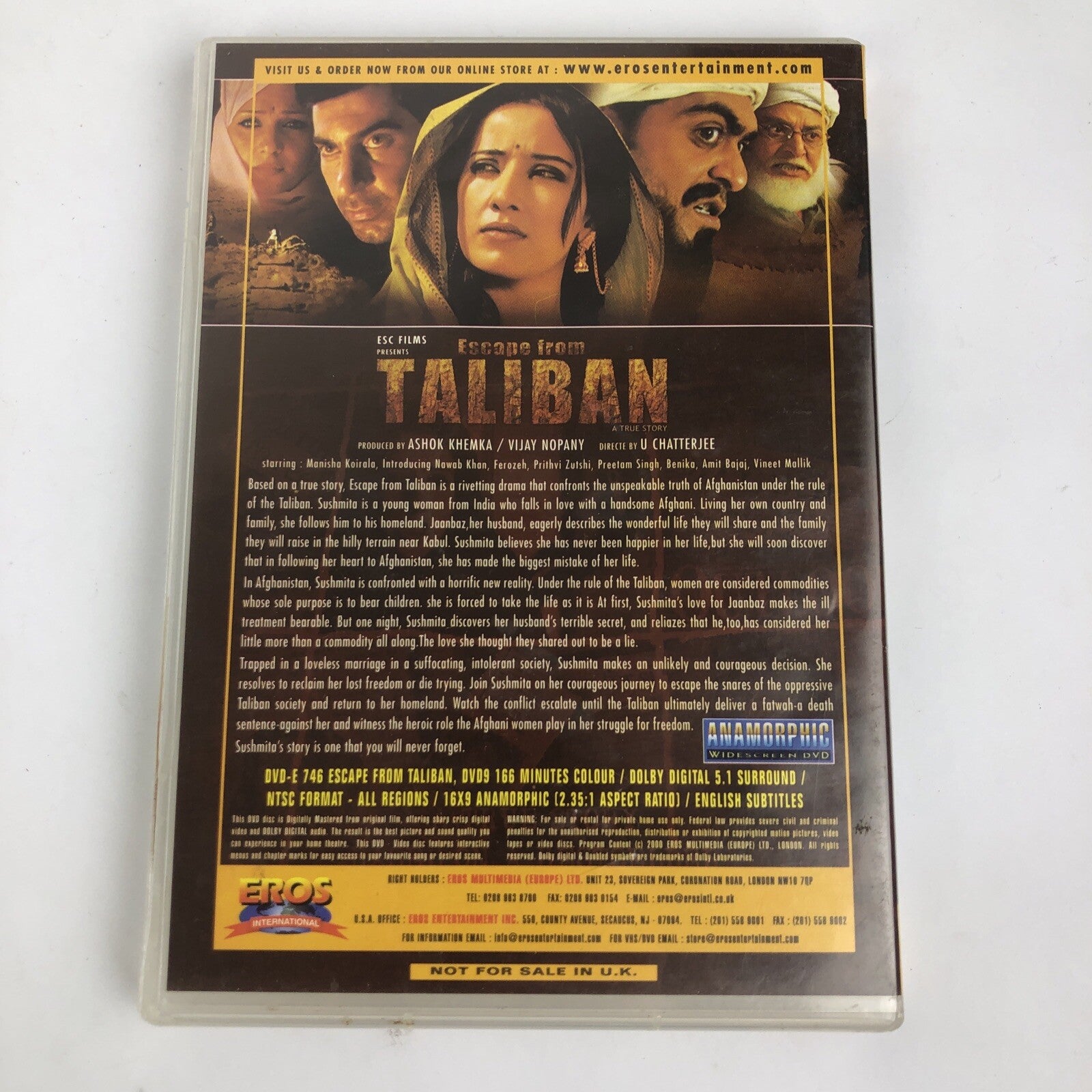 Escape From Taliban - Manisha Koirala, Nawab Khan (DVD, 2000) Eros VGC