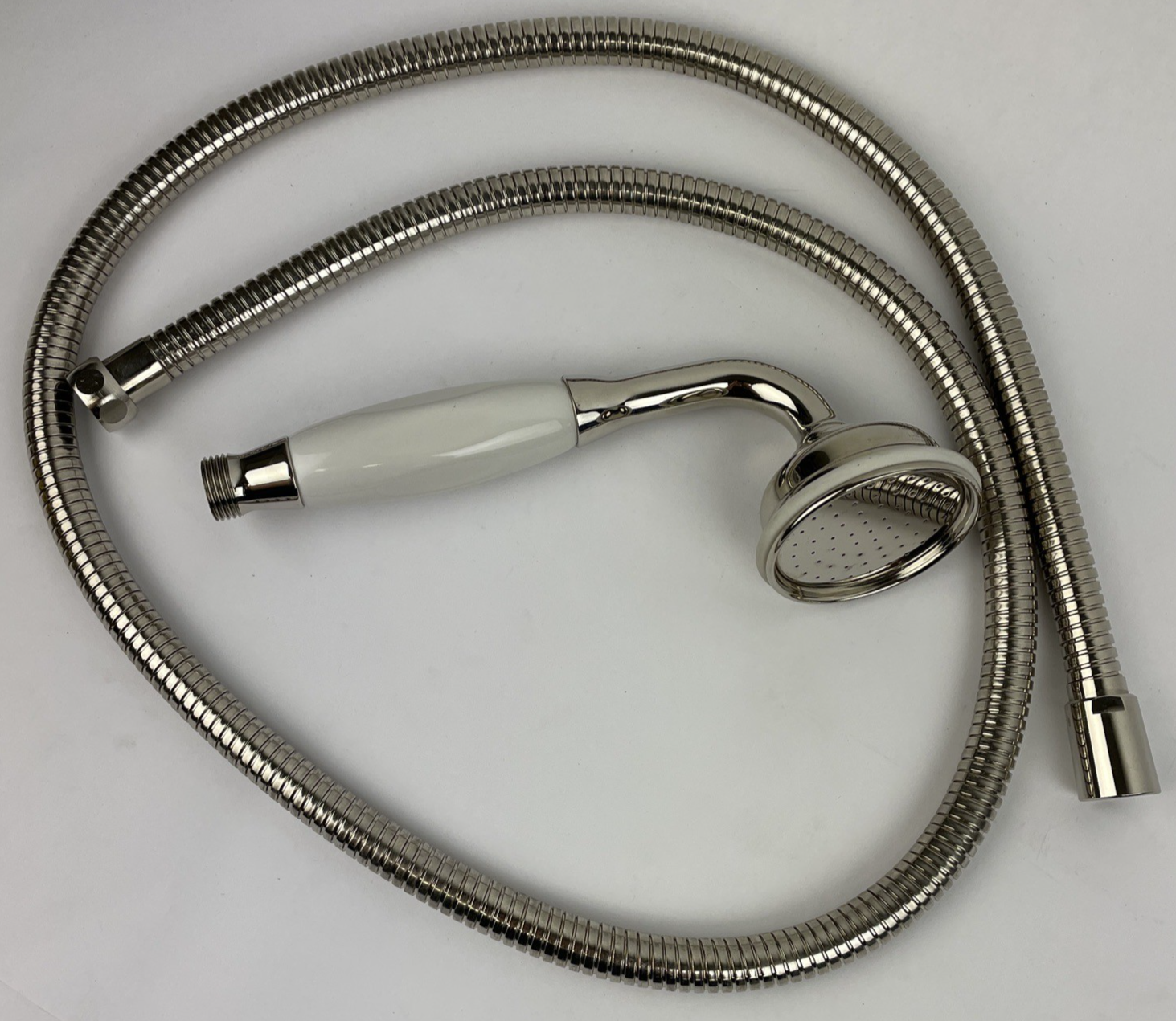 Designer Cooper chrome hand shower with porcelain handle and stainless steel hose