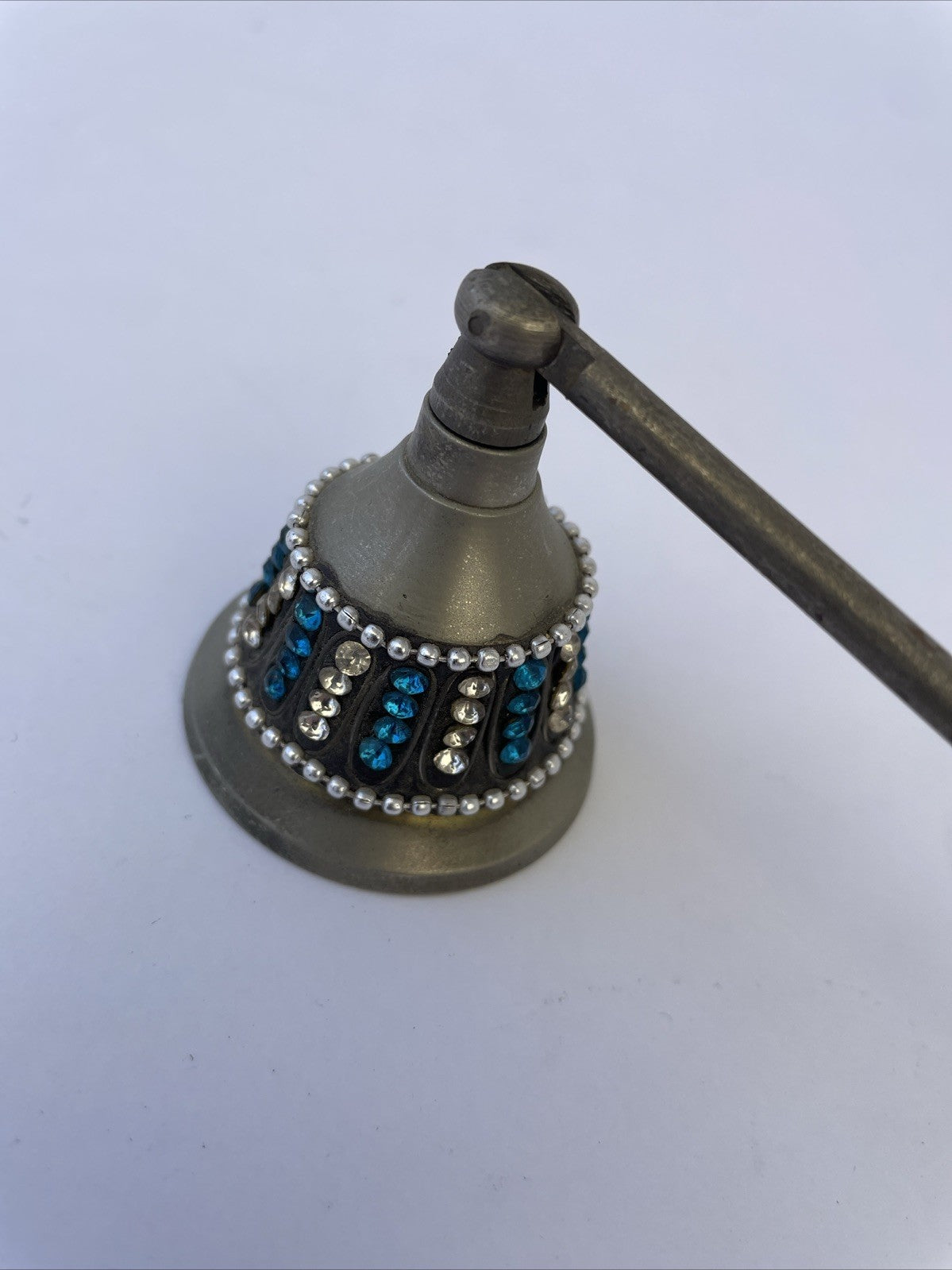 Vintage Metal Candle Snuffer Classic Bell Style w Rhinestone BLING / Long Handle