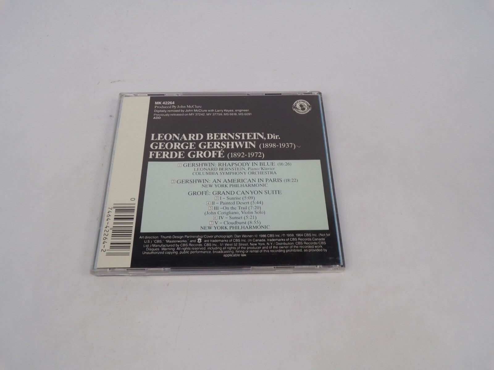 Bernstein Gershwin Rhapsody In Blue An American Paris Grofe Grand Canyon SuCD#69