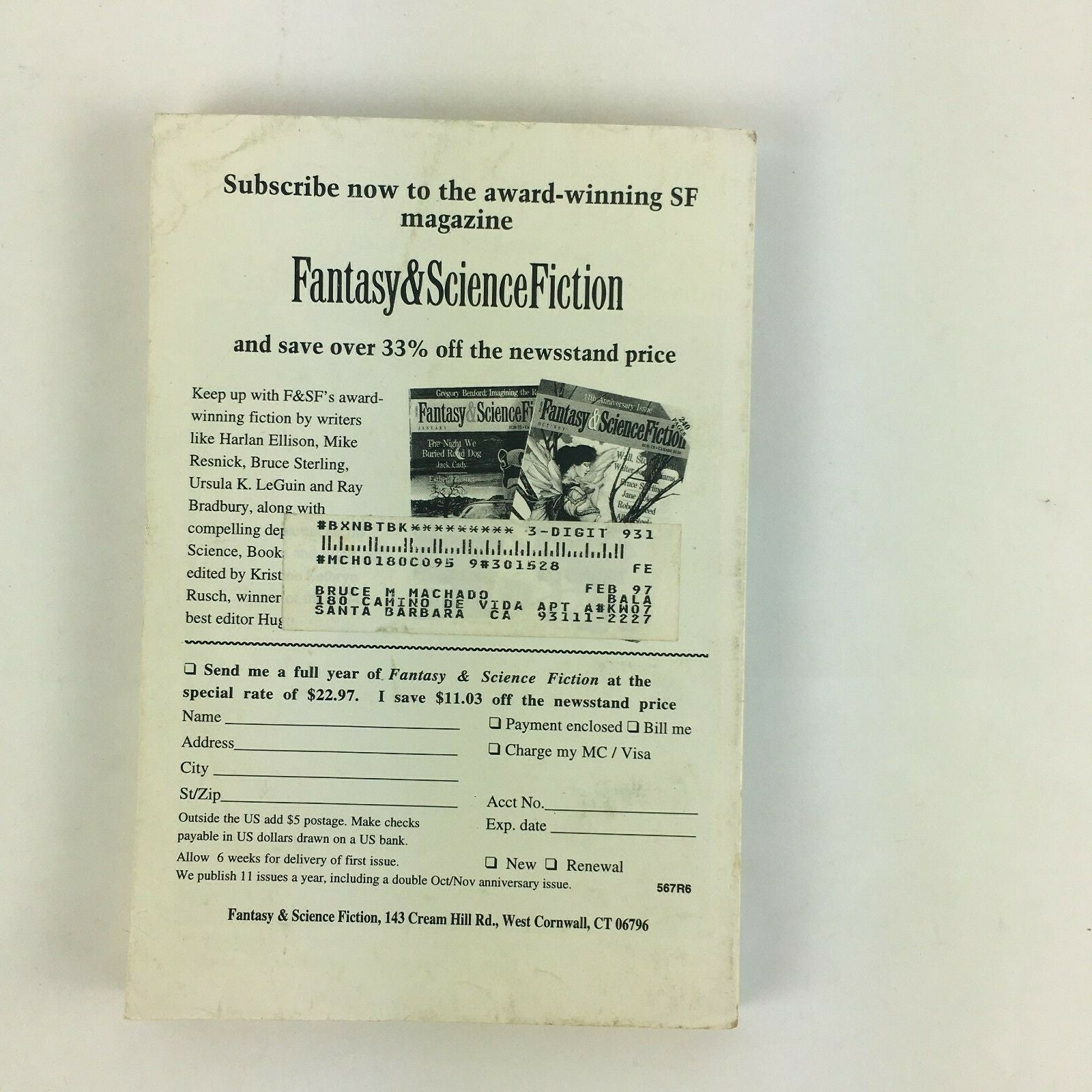 July Fantasy & Science Fiction The Moon Maid Harlan Ellison Jack Cady Janet