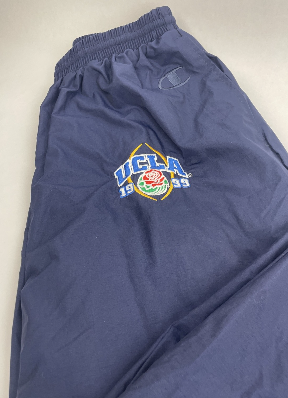 Vintage 1999 UCLA Rose Bowl Champion Apparel Lined Track Pants Large Navy Blue