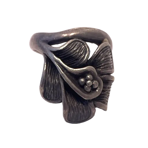 Vintage Wild Rose Ring Sterling Silver 925 Knuckle Armor Shield Ring Size 6.5