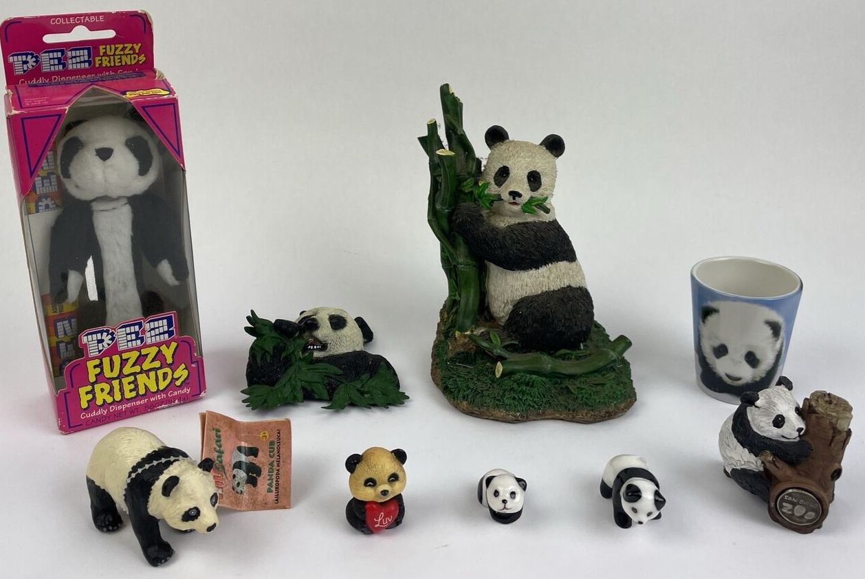 Lot Of 9 x  Assorted Panda Bear Sculpture FIGURINES Gunus Ailuropoda + Furry Pez
