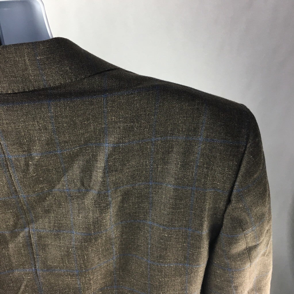 Faconnable Mens Blazer Brown Windowpane Long Sleeves Notch Lapel Lined 54L New