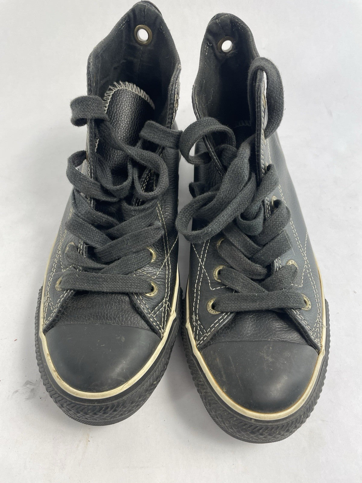 Converse Black Leather High Top Chuck Taylor All Star- Size Men 6 Woman 8