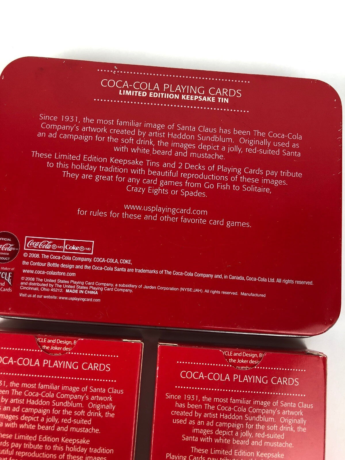 Bicycle COCA COLA ~ Santa Claus 2008 Collectible Playing Cards w/ tin container