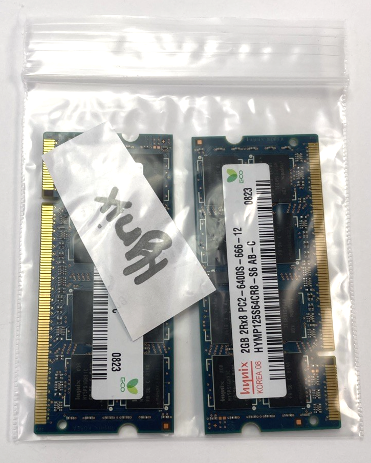 Lot of 2 x Hynix 2GB 2Rx8 DDR2 PC2-6400S 666 12 DDR2 Memory (HYMP125S64CR8S6)