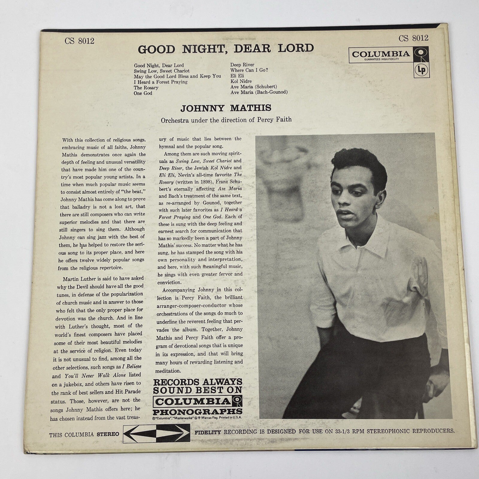 Johnny Mathis Goodnight Dear Lord Vintage Vinyl 1957 1st Press Columbia 6 Eye
