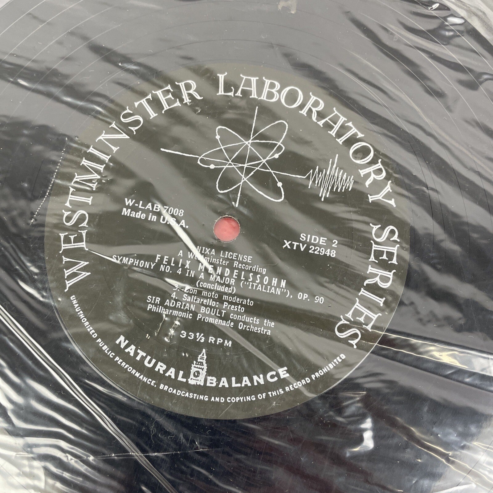 LP / MENDELSSOHN Symphony no. 4 {"Italian") WESTMINSTER  LABORATORY SERIES 7008