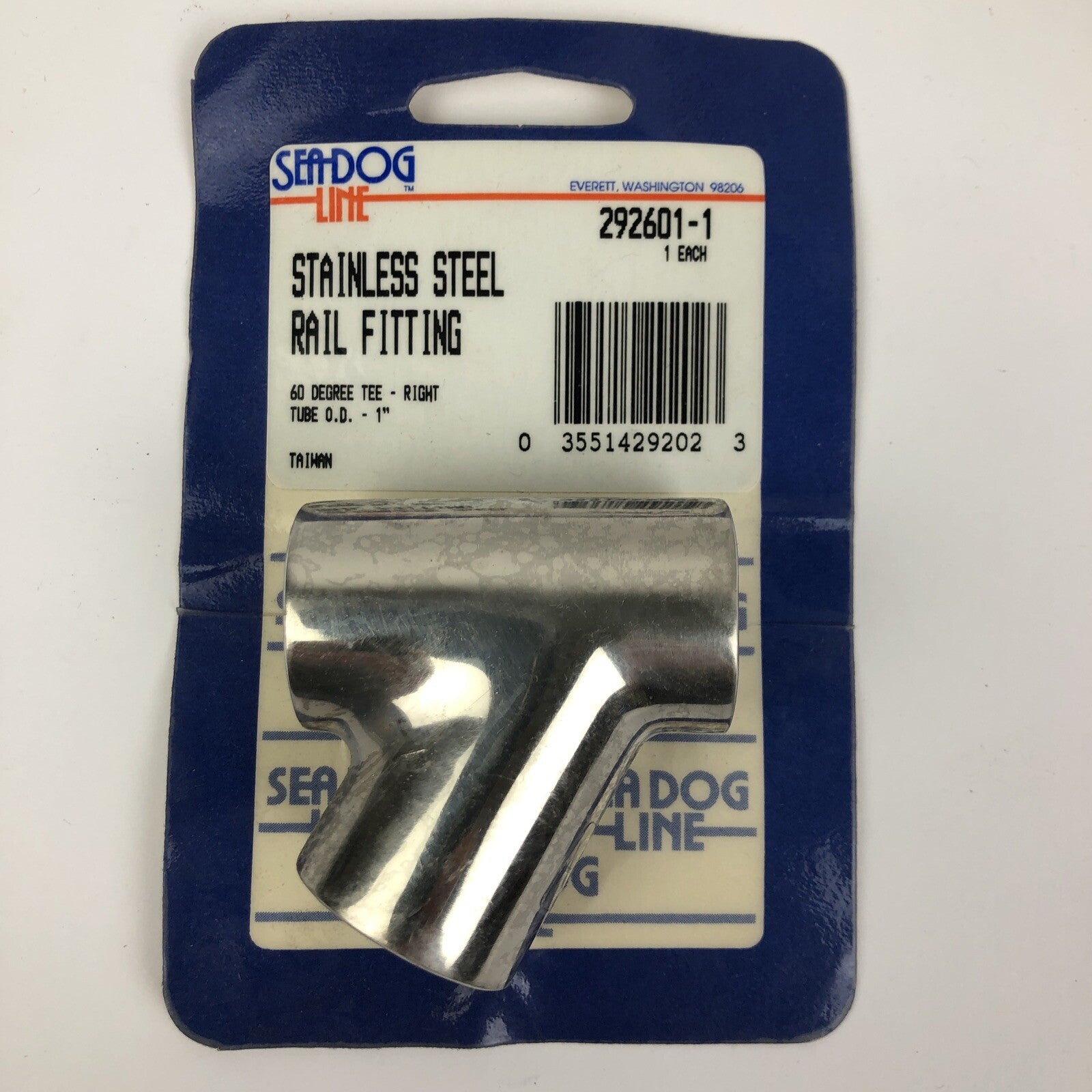 NOS Sea Dog 292601-1 Stainless Steel 60° Degree Right 3 Way 1" Rail Tee Fitting