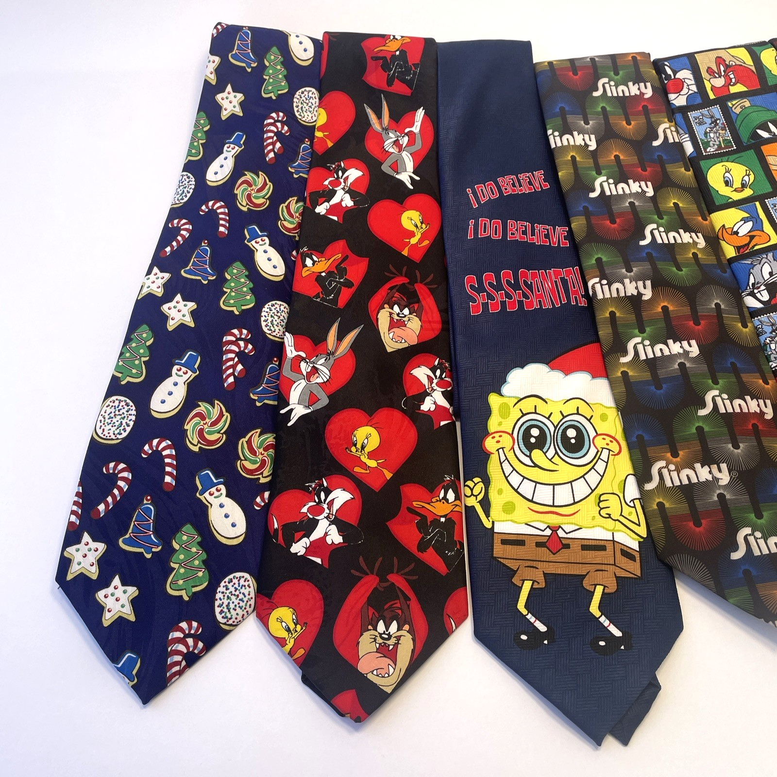 Looney Tunes, Disney, Sponge BOB, SLINKY Mens Neck Tie Bugs Bunny Taz LOT OF 9