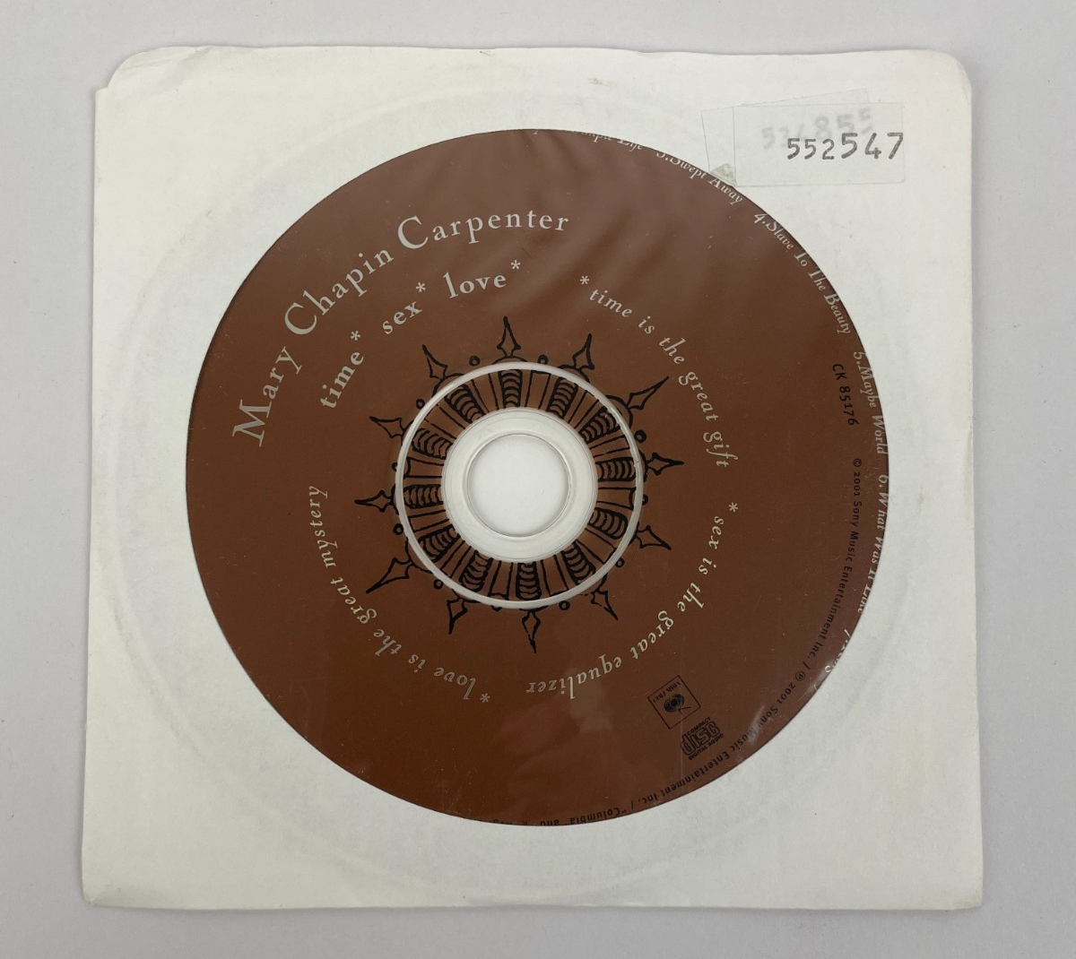 Mary Chapin Carpenter Time Sex Love Digital Audio CD Columbia Records 2001