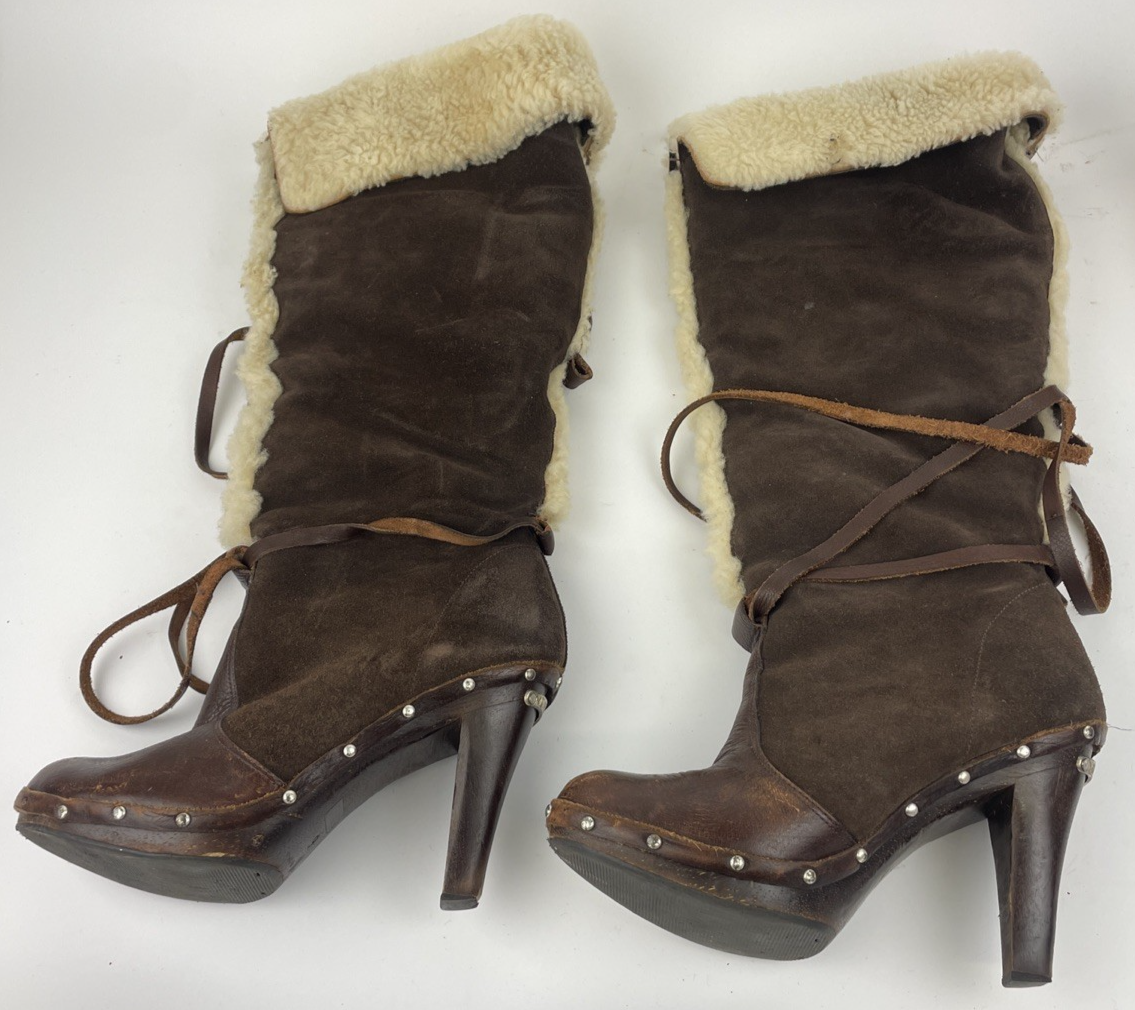 MICHAEL KORS Women's Leather & Sheepskin Shearling Tall Boots 3.5" Heel~Size 6M